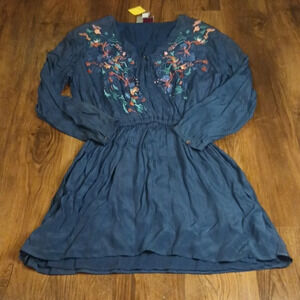 Chloe Oliver Cobalt Long Sleeve Embroidered Surplice Dress w/ Elastic Waist SSS